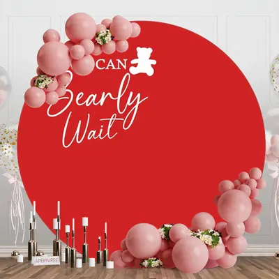 Red We Can Bearly Wait Round Baby Shower Backdrop - Aperturee