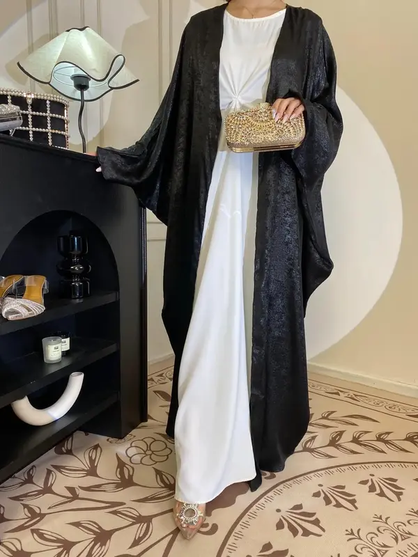 Women's Solid Color Modest Abaya, Elegant Long Sleeve Open Front Abaya for Daily Wear, Ladies Islamic Clothing for All Season...