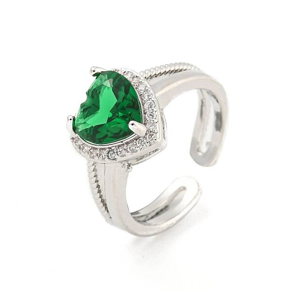 Heart Brass Micro Pave Cubic Zirconia Open Cuff Rings