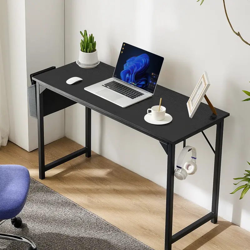 SweetFurniture S - Office Small Computer Desk, Writing Study Work Desk with Storage Bag & Iron Hook Wooden Desk Modern Simple...