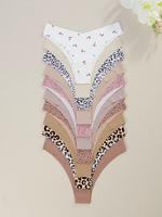 Women's Leopard/ Cherry/ Plain Print V-shaped Waist Thong, Soft Comfy Breathable Seamless Panty for Daily Wear, Ladies Underw...