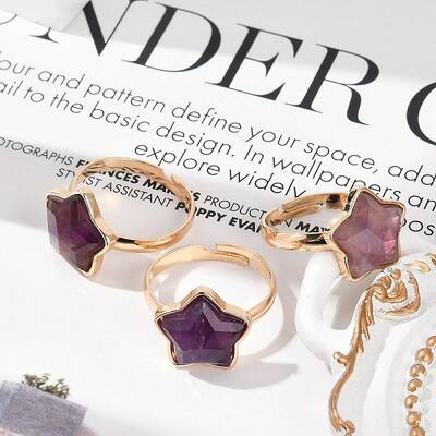Star Natural Amethyst Adjustable Rings