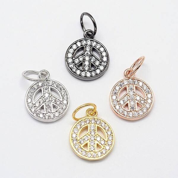 CZ Brass Micro Pave Cubic Zirconia Peace Sign Charms
