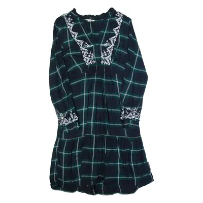 MONSOON Womens Shirt Dress Blue Check Long Sleeve Knee Length UK 8