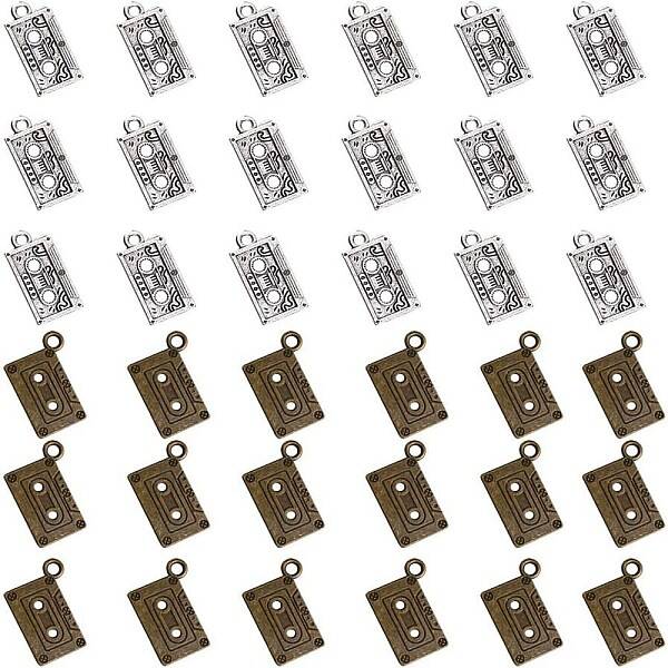 100Pcs 2 Colors Tibetan Style Alloy Cassette Tape Pendants