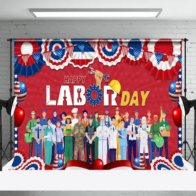 Usa Flag Various Worker Happy Labor Day Backdrop