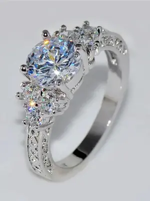 Elegant Delicate Shiny Artificial Gemstone Decor Metal Ring for Galentine's Party Style, Engagement Anniversary Bridal Weddin...