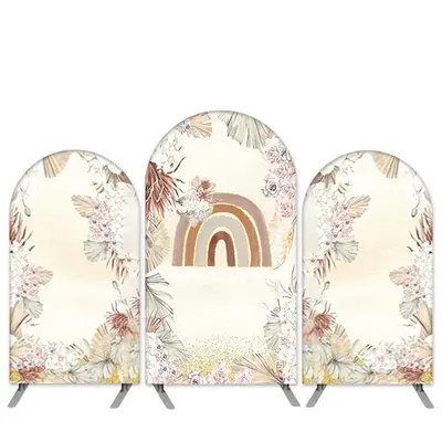 Aperturee Bohemian Theme Pink Floral Rainbow Party Arch Backdrop Kit | Diy Arch Backdrop Cover | Circle Arch Backdrop Diy | C...