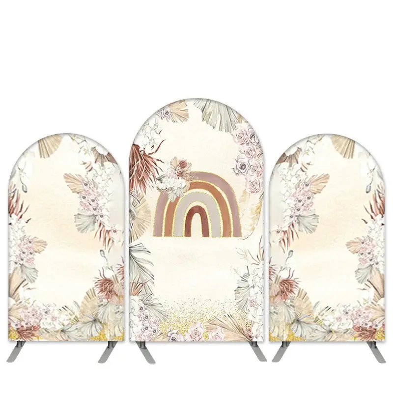 Aperturee Bohemian Theme Pink Floral Rainbow Party Arch Backdrop Kit | Diy Arch Backdrop Cover | Circle Arch Backdrop Diy | C...