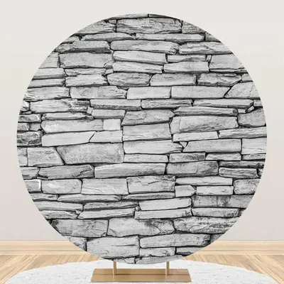 Grey Retro Nature Stone Wall Round Birthday Backdrop - Aperturee