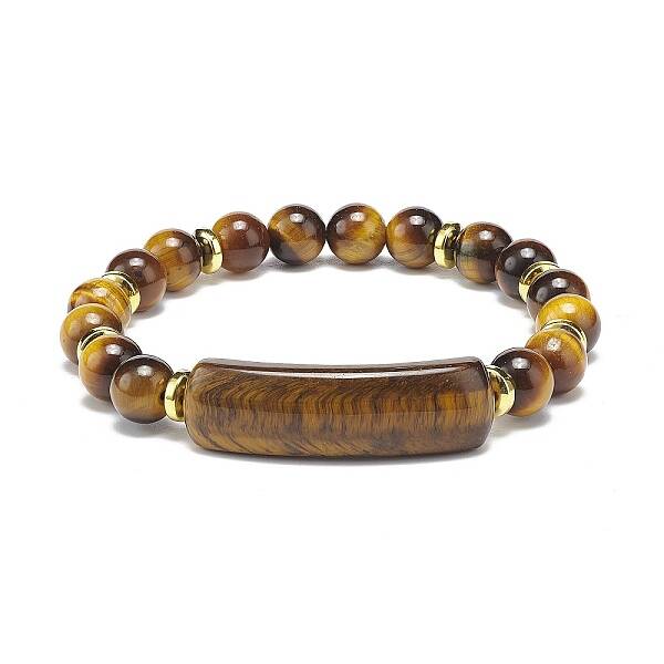 Natural Tiger Eye Rectangle Beaded Stretch Bracelet