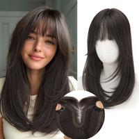 ONLYCUTE Hair Topper with Bangs 18 inch Synthetic Slightly layered Hair Piece No Wig Cap Required Large Hair Piece Natural In...