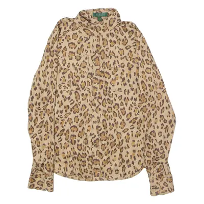 LAUREN RALPH LAUREN Petite Womens Shirt Brown Animal Print Long Sleeve M