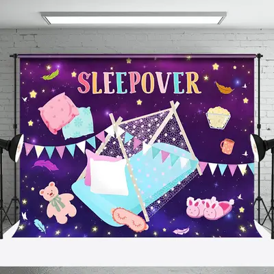 Purple Night Flags Tent Sleepover Party Backdrop - Aperturee