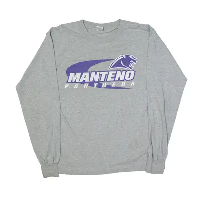 GILDAN Manteno Panthers Football USA T-Shirt Grey Long Sleeve Mens M