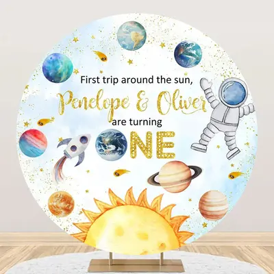 First Trip Pretty Planet Round 1st Birthday Backdrop - Aperturee