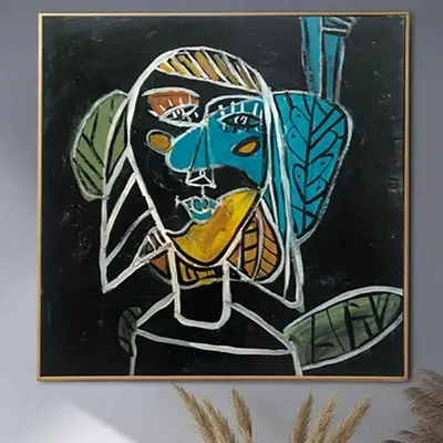 Abstract Face Painting Figurative Art Picasso Style Painting Black Canvas Art Abstract Woman Surreal Painting Textured Painti...