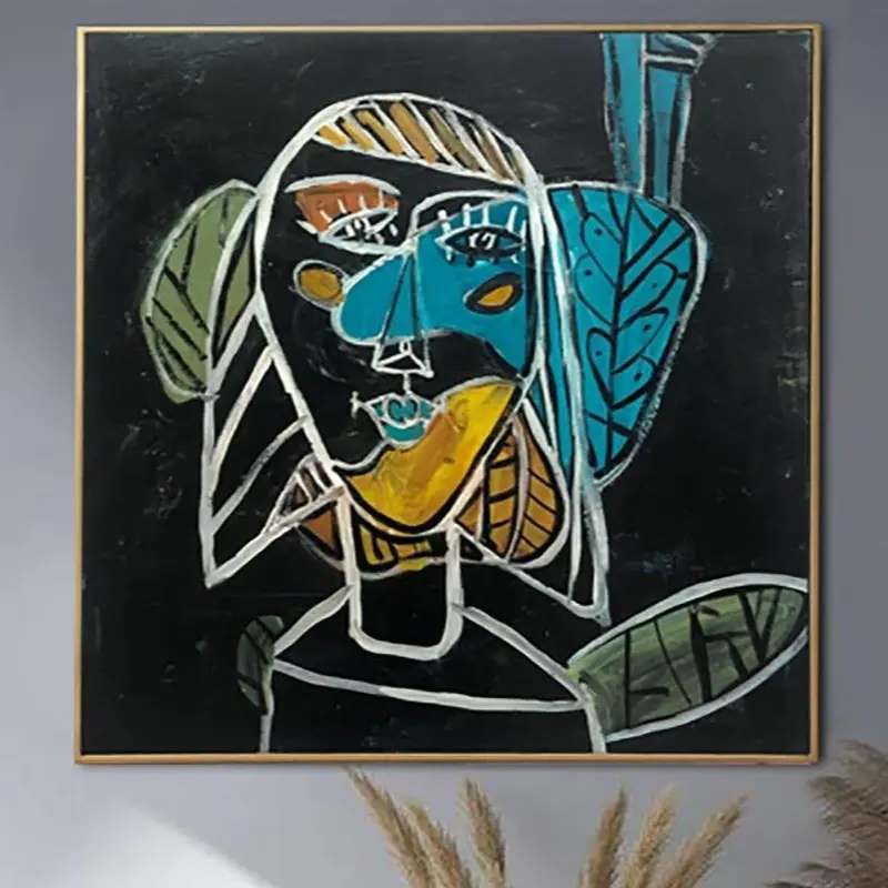 Abstract Face Painting Figurative Art Picasso Style Painting Black Canvas Art Abstract Woman Surreal Painting Textured Painti...