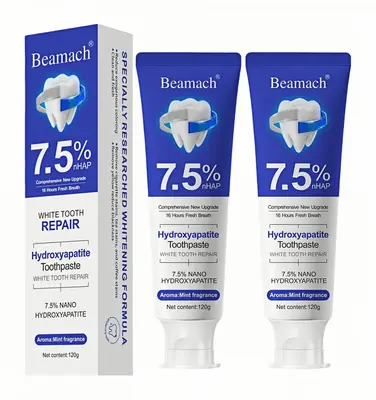 Beamach Hydroxyapatite Toothpaste 7.5% for Enamel Repair & Teeth Whitening Refreshing Flavor Fluoride-Free 4.23oz Gentle Form...