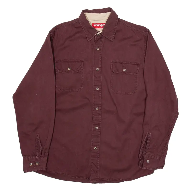WRANGLER Mens Plain Shirt Brown Long Sleeve M