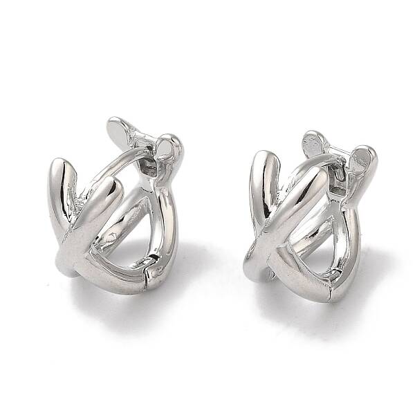 Crossing Double Band Brass Hoop Earrings for Women