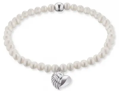 Engelsrufer Pearl Heart Bracelet with Angel Wings ERB-HEARTWINGPE
