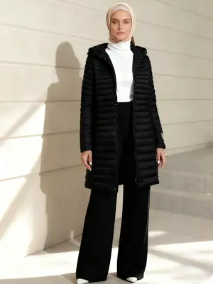 Women's Plus Size Puffer Jacket, Elegant Hooded Coat with Pocket, Warm Mid-Length Outerwear for Fall & Winter, Casual Fitted ...