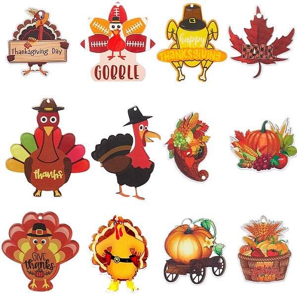 24Pcs 12 Styles Thanksgiving Day Resin & Acrylic Pendants