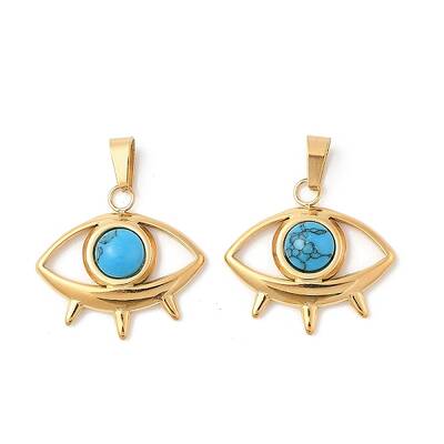 304 Stainless Steel Pave Synthetic Turquoise Eye Pendants