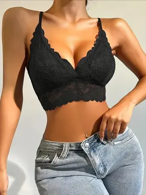 Women's Lace Wireless Push Up Seamless Bra, Elegant Comfortable Breathable Adjustable Strap Bralette Lingerie Top, Women's Li...