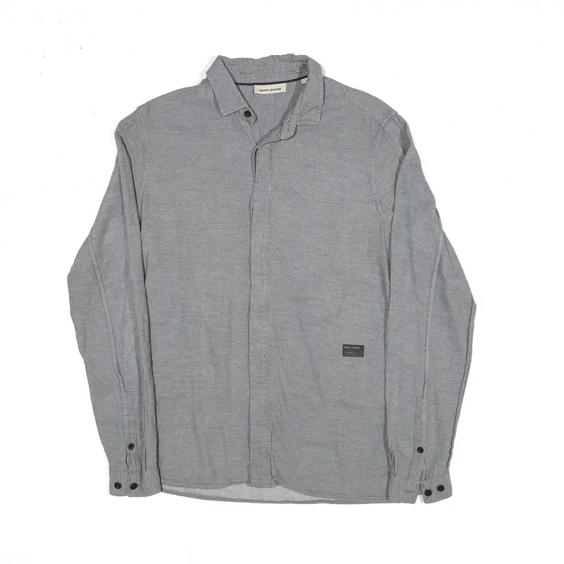 DKNY JEANS Grey Plain Long Sleeve Shirt Mens S