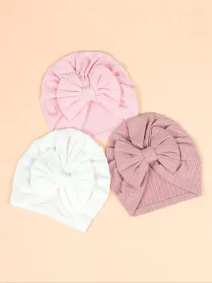 Cute Bow Decor Baby Hat, Soft Comfortable Newborn Hat, Baby Accessories for Daily Wear, Baby Essentials, Hat Set
