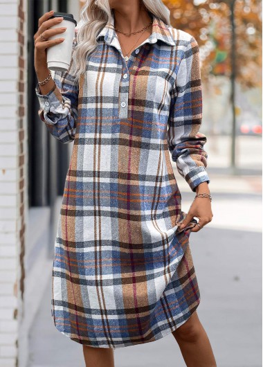Modlily Multi Color Tummy Coverage Plaid Long Sleeve Dress - S
