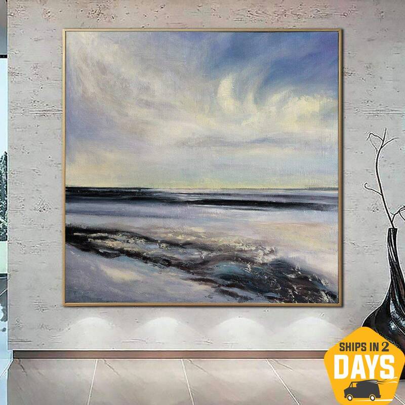 Abstract Seascape Waves Paintings On Canvas Ocean Blue Painting Modern Waves Fine Art Textured Wall Art | OCEAN SCENERY 50&qu...