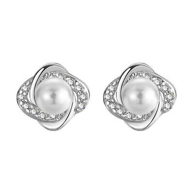Elegant Silver Stud Earrings with Zirconia and Faux Pearl Design