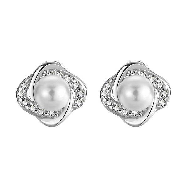 Elegant Silver Stud Earrings with Zirconia and Faux Pearl Design