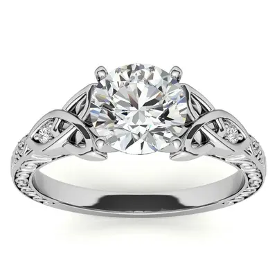 10K White Gold Round Cut Celtic Knot Moissanite Engagement Ring