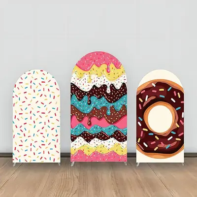 Colorful Cream Sweet Candy Donut Arch Backdrop Kit - Aperturee