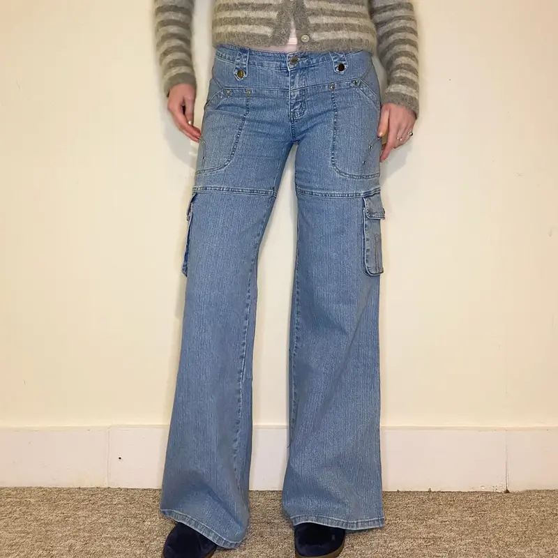 Good & Liu Cargo Jeans - 30W UK 8 Blue Cotton Blend