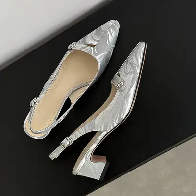 CHIKO Paulina Pointy Toe Block Heels Slingback Shoes