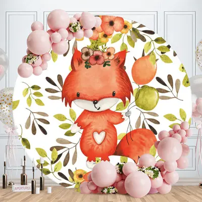 Aperturee Leaves And Fox Circle Happy Birthday Backdrop