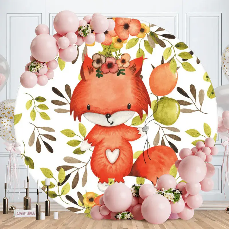 Aperturee Leaves And Fox Circle Happy Birthday Backdrop