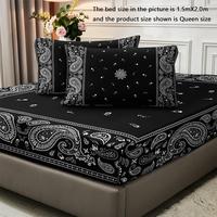 Boho Style Fitted Sheet & Pillowcase Set, 1 Count Soft Comfortable Fitted Sheet & 2 Counts Pillowcase without Filler, Cool Be...