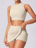 Two-piece Set Women's Solid Round Neck Crop Tank Top & 2 in 1 High Waist Skort Set, Fall Outfits, Sporty Breathable Outfits f...