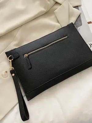 New Fashion Crocodile Pattern PU Leather Zipper Oversized Clutch for Women, Daily Commuting Simple Plain Document Storage Bag