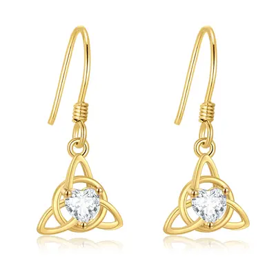 14K Gold Cubic Zirconia Celtic Knot Drop Earrings for Women