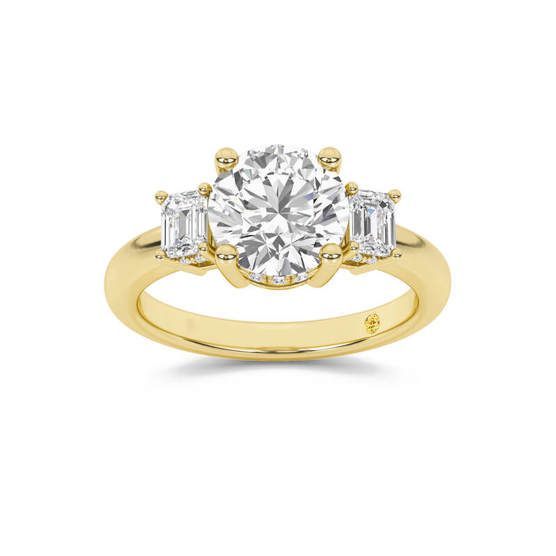 Seraphina Three Stone Hidden Halo Round Lab Grown Diamond Engagement Ring | 10K Yellow Gold 3 5/8 CT. TW.