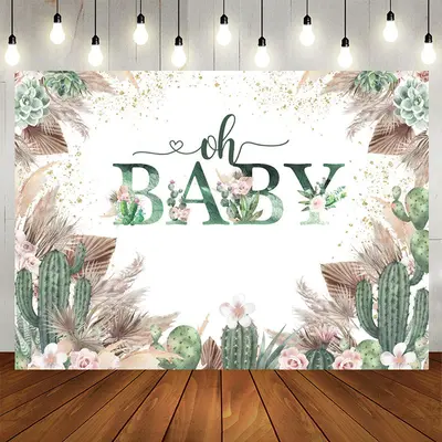 Aperturee Floral With Cactus Cute Boho Baby Shower Backdrop