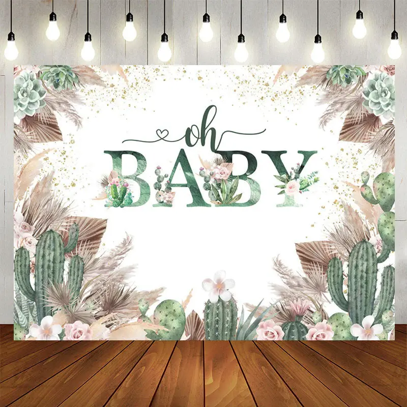 Aperturee Floral With Cactus Cute Boho Baby Shower Backdrop