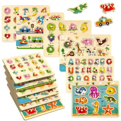 Wooden Peg Puzzle Toy, 6 Counts/box Shape Recognition Matching Puzzles Board, Creative Learning Toy for Birthday Gifts